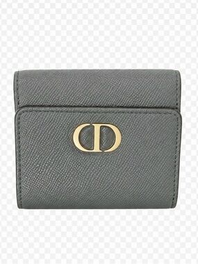 Auth DIOR/ChristianDior 30 Montaigne Lotus Wallet - Gray Leather Trifold Wallet